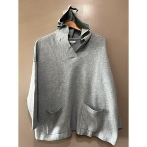 J Jill Sweater Womens XL petite Hooded Open Knit Sweatshirt pocket light blue